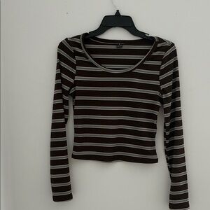 Shein brown and blue cropped shirt